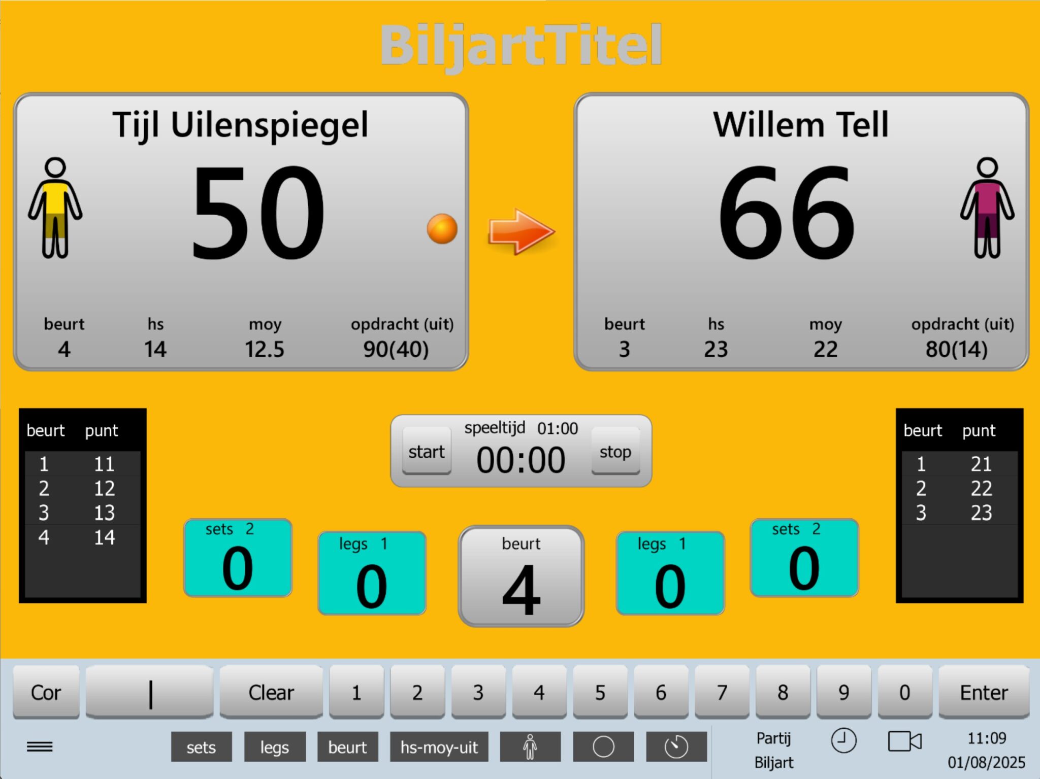 Biljart scorebord vlinder Bruin - Van den Broek Biljarts